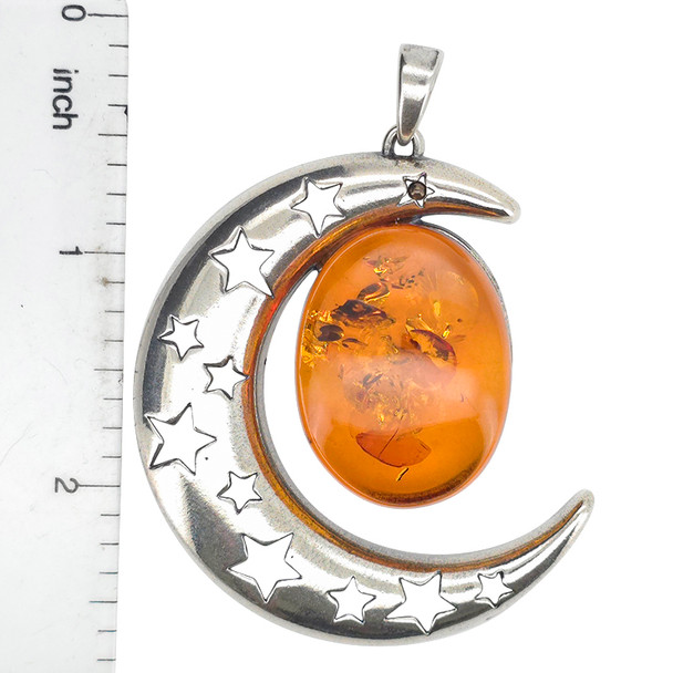 Amber Sterling Silver Moon Pendant