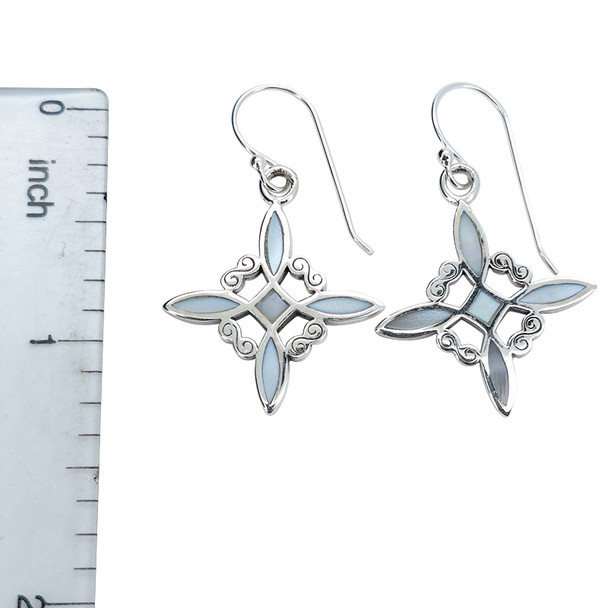 Cross Mother of Pearl Sterling Silver Dangle Earrings
