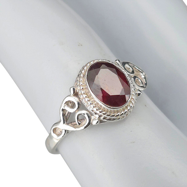 Faceted Garnet Sterling Silver Ring