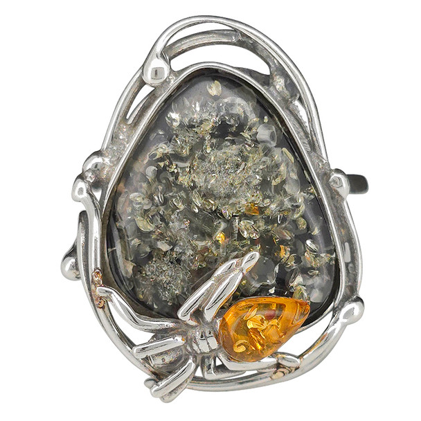 Multi-Color Amber Sterling Silver Handmade Spider Design Adjustable Ring