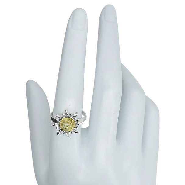 Amber Sterling Silver Sun Ring