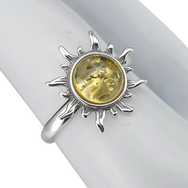 Amber Sterling Silver Sun Ring
