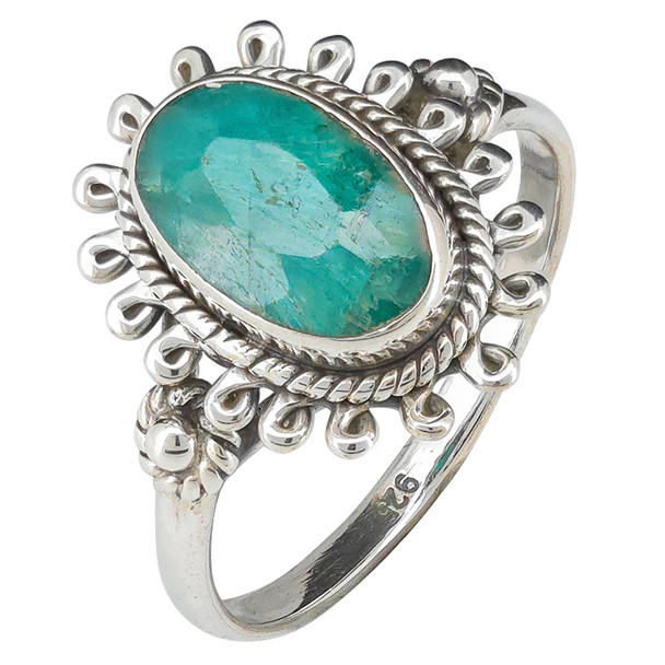 Faceted Composite Emerald Sterling Silver Ring