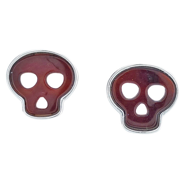 Cherry Amber Sterling Silver Skull Stud Earrings