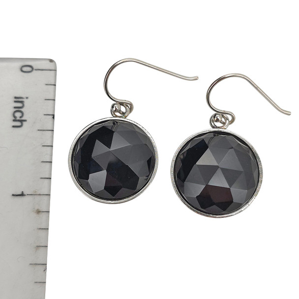 Faceted Black Agate Sterling Silver Hook Earrings