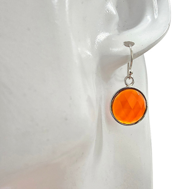 Faceted Red Onyx Sterling Silver Hook Earrings