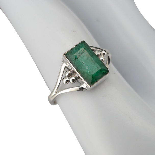 Faceted Composite Emerald Sterling Silver Ring