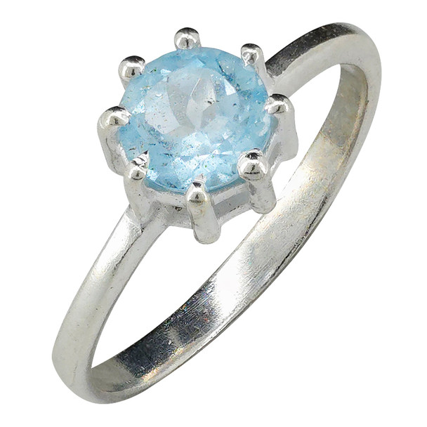Faceted blue topaz sterling silver ring.