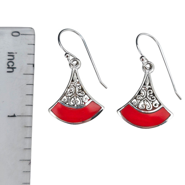 Filigree Coral Sterling Silver Dangle Earrings