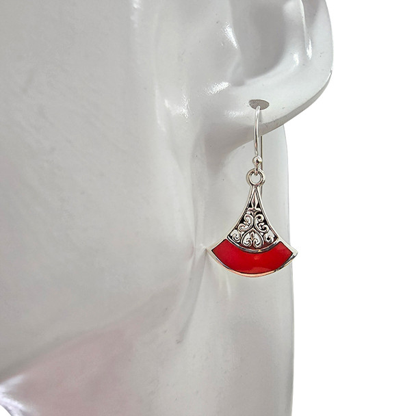Filigree Coral Sterling Silver Dangle Earrings