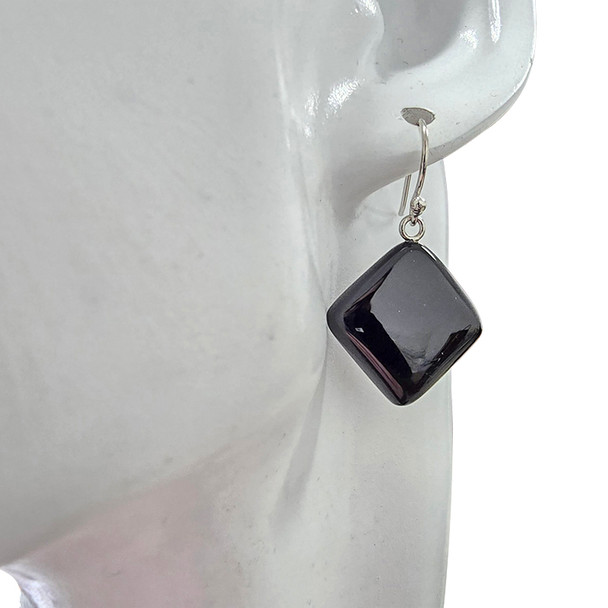 Black Agate Sterling Silver Hook Earrings