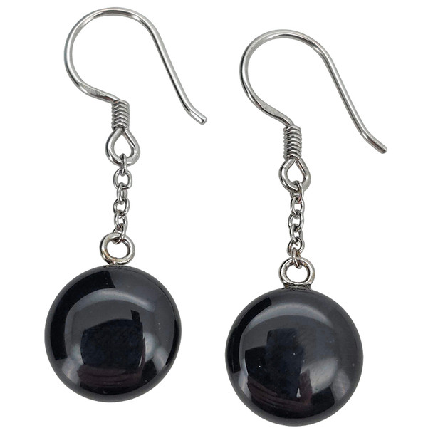 Black Agate On Silver Chains Dangle Earrings