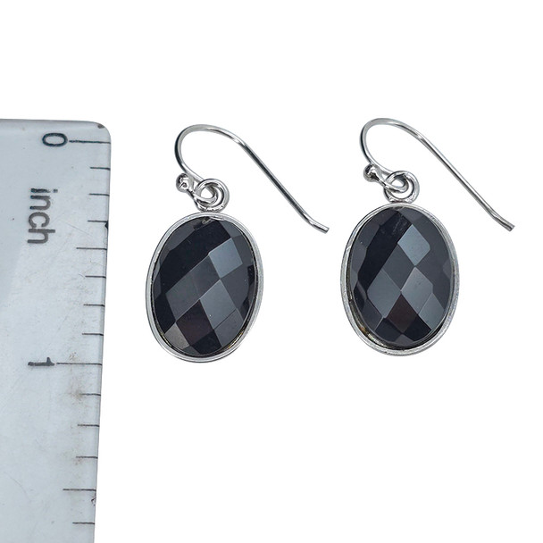 Faceted Black Agate Sterling Silver Hook Earrings