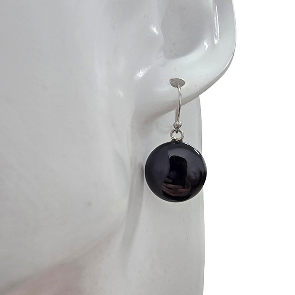 Black Agate Sterling Silver Hook Earrings