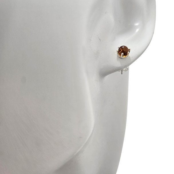 Cognac Color Amber Sterling Silver Stud Earrings