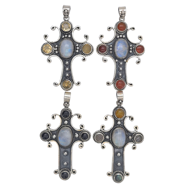 Gemstone Sterling Silver Cross Pendant