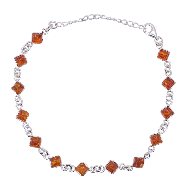 Cognac Amber Sterling Silver Link Bracelet