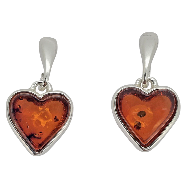 Amber Sterling Silver Hearts Post Dangle Earrings