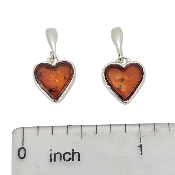 Amber Sterling Silver Hearts Post Dangle Earrings