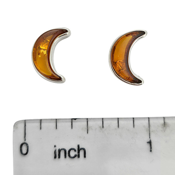 Cognac Amber Sterling Silver Moon Stud Earrings