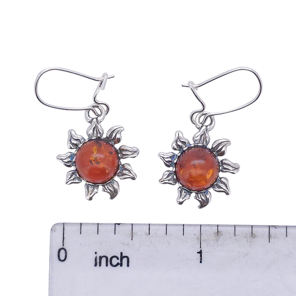 Amber Sterling Silver Sunflower Hook Earrings