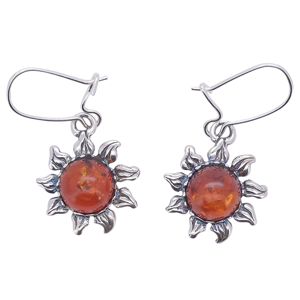 Amber Sterling Silver Sunflower Hook Earrings