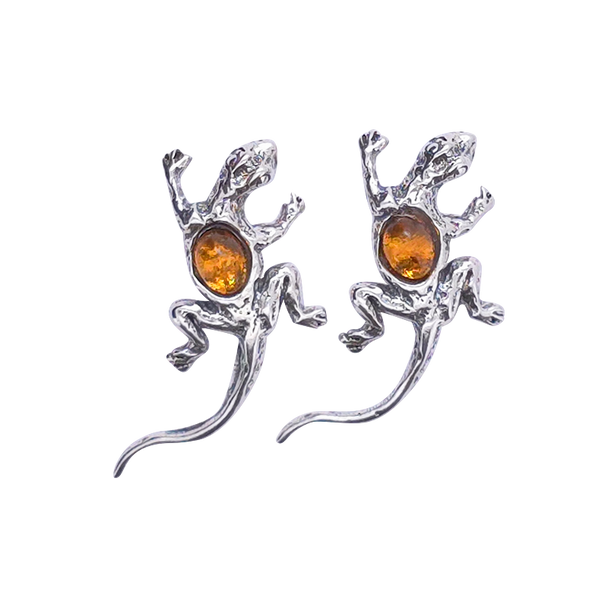 Amber Sterling Silver Lizard Stud Earrings
