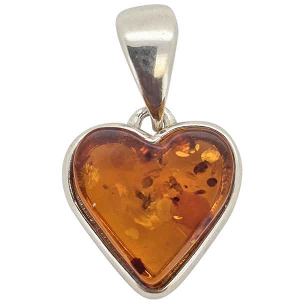 Amber Sterling Silver Heart Pendant