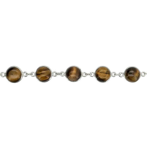 Tiger Eye Sterling Silver Link Bracelet (6442)