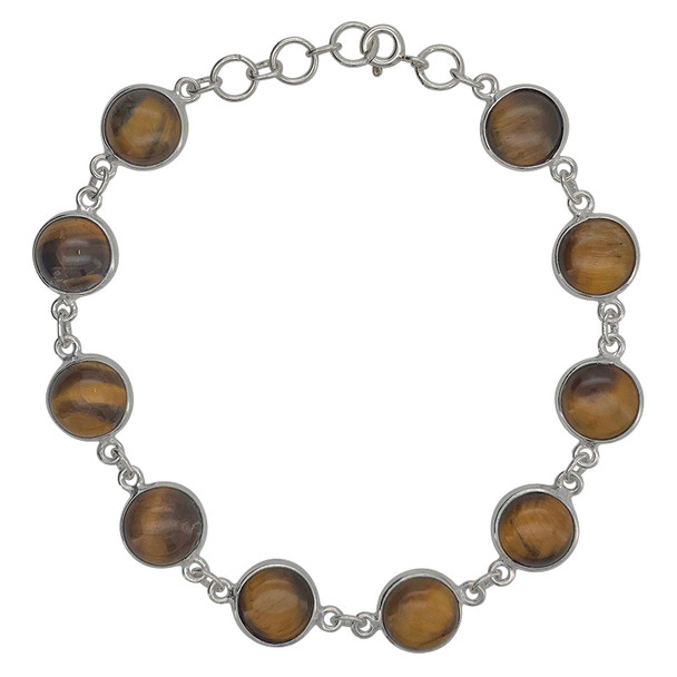 Tiger Eye Sterling Silver Link Bracelet (6442)