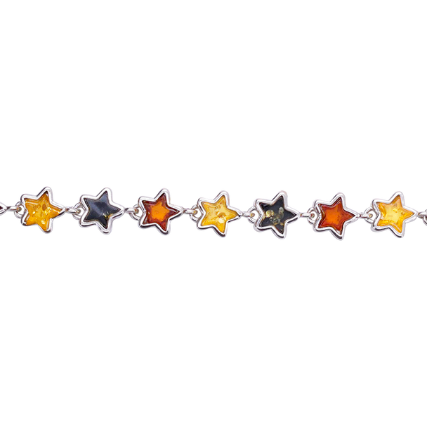 Multi-Color Amber Sterling Silver Star Link Bracelet