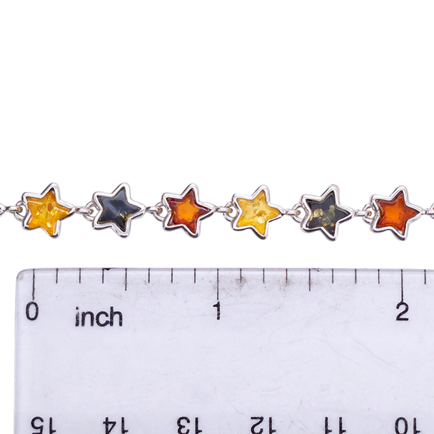 Multi-Color Amber Sterling Silver Star Link Bracelet