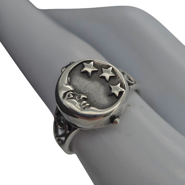 Moon and Star Sterling Silver Locket Ring