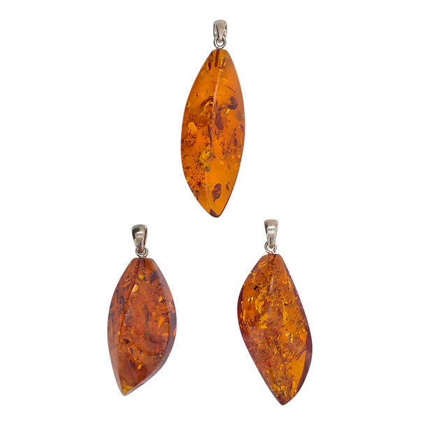 Cognac Amber Sterling Silver Pendant