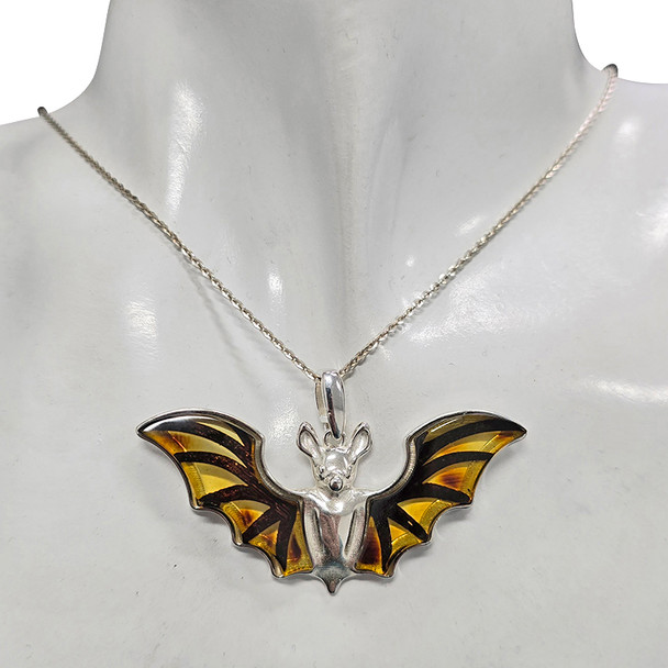 Cameo Amber Sterling Silver Bat Pendant