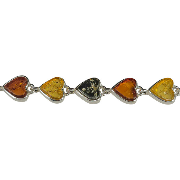 Multi-Color Amber Sterling Silver Heart Link Bracelet