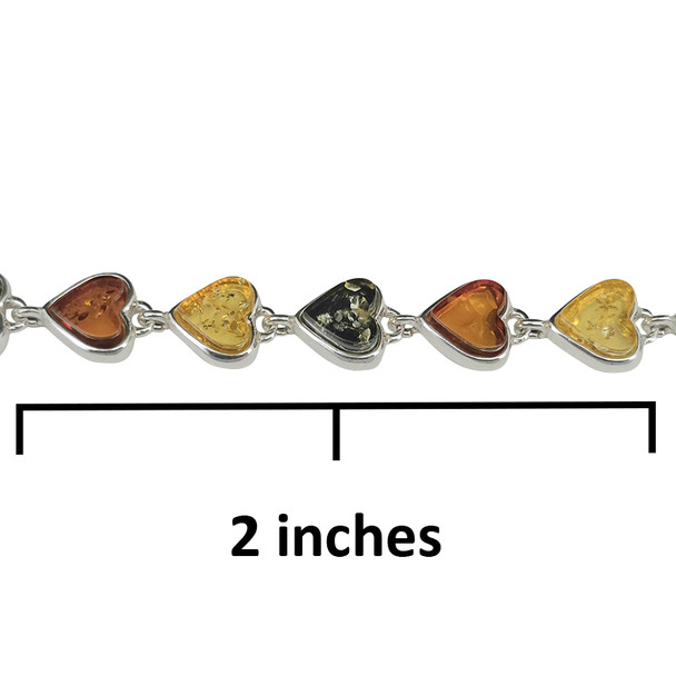 Multi-Color Amber Sterling Silver Heart Link Bracelet
