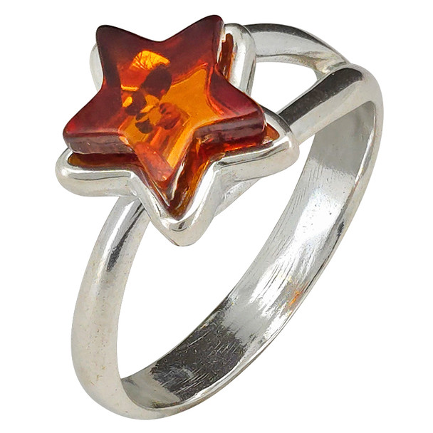 Star Amber Sterling Silver Adjustable Ring