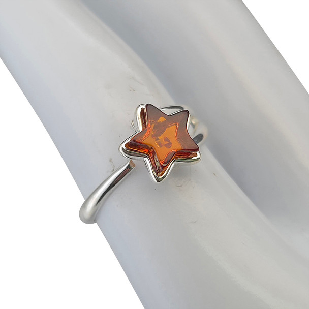 Star Amber Sterling Silver Adjustable Ring
