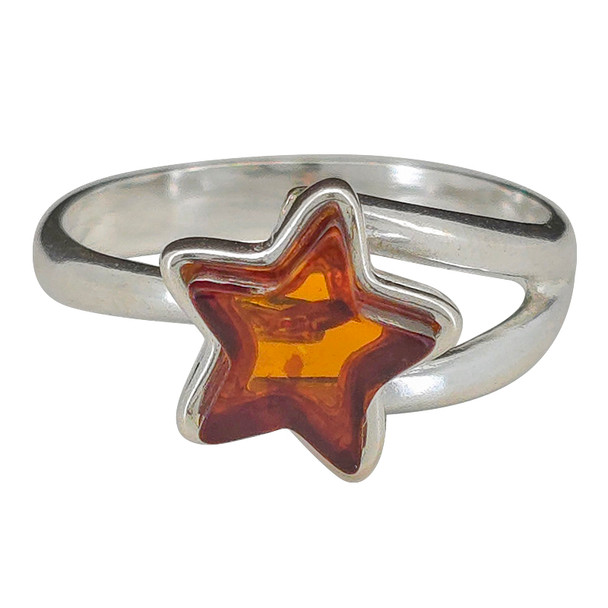 Star Amber Sterling Silver Adjustable Ring