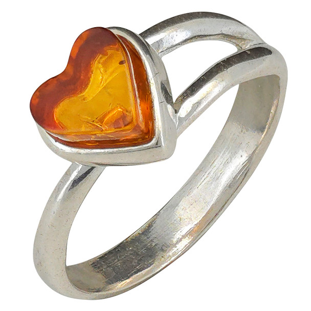 Cognac Amber Heart Adjustable Ring
