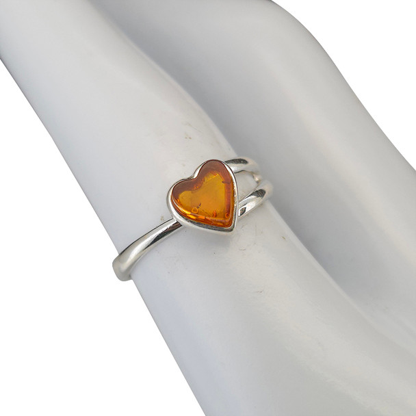 Cognac Amber Heart Adjustable Ring