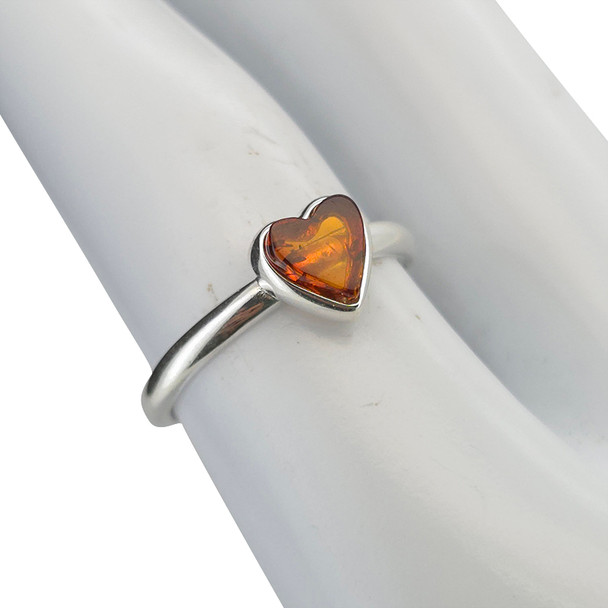 Cognac Amber Sterling Silver Heart Ring