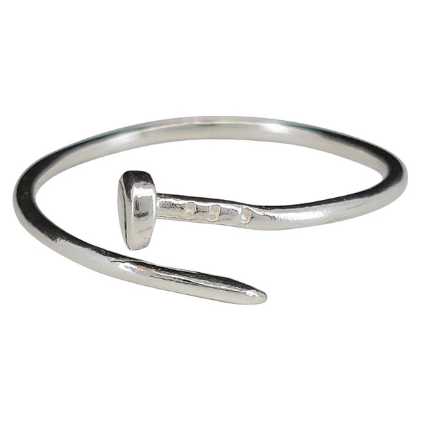 Sterling Silver Nail Design Adjustable Ring