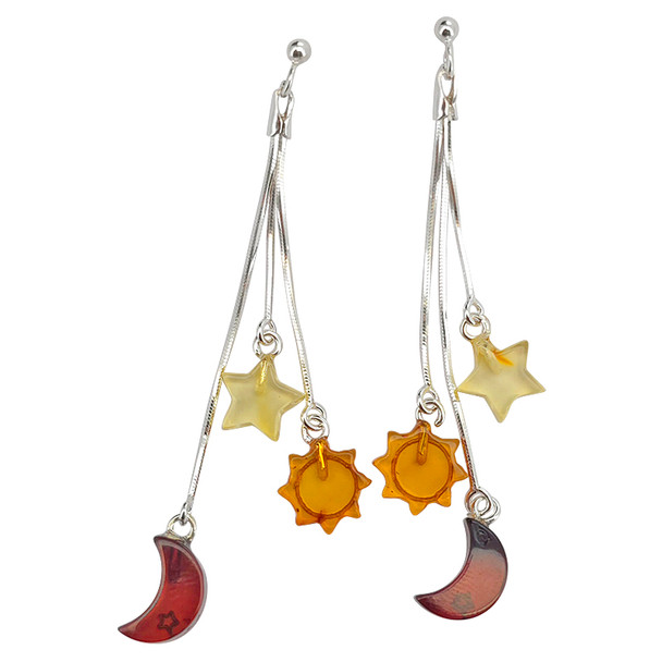 Amber Sun Moon And Star Post Dangle Earrings