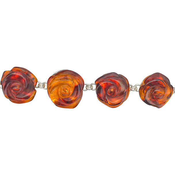 Cognac Amber Sterling Silver Rose Link Bracelet