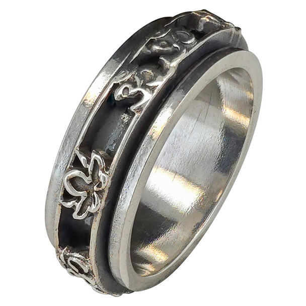 Lotus Buddhism OM Spinner Sterling Silver Ring