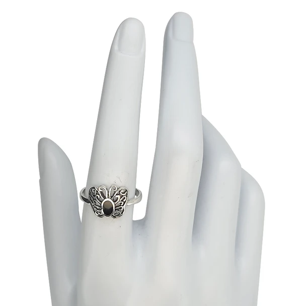 Black Onyx Sterling Silver Butterfly Ring (7920)