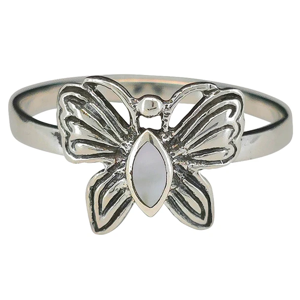 Mother Of Pearl Sterling Silver Butterfly Ring (7919)