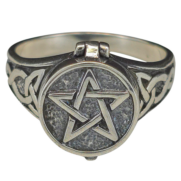 Wiccan Pentacle Pentagram Sterling Silver Locket Ring